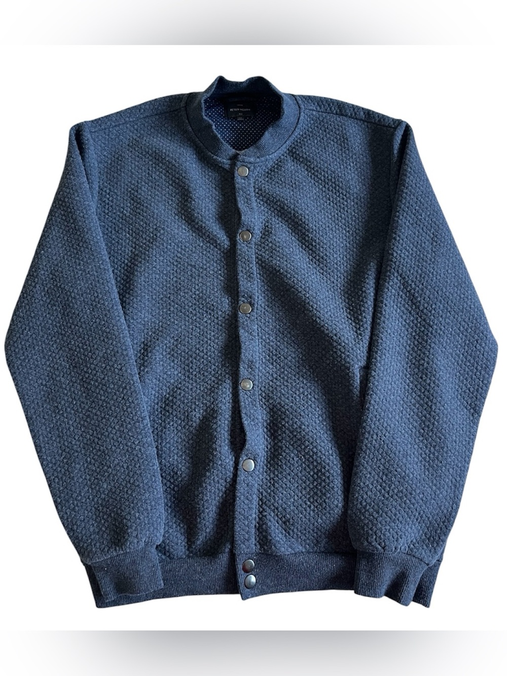 Peter Werth London Hawker Quilted Snap Front  Jacket Blue Men Medium Bomber Coat